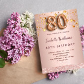 Invitation 80e anniversaire rose étoiles blush