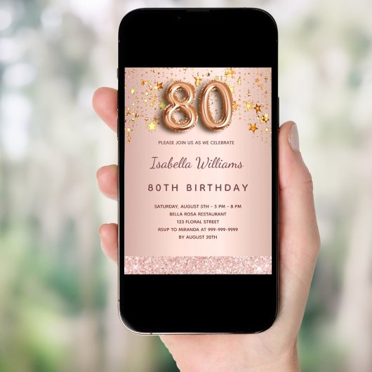 Invitation 80e anniversaire rose étoiles blush