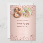 Invitation 80e anniversaire rose étoiles photo en or (Devant)