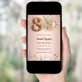 Invitation 80e anniversaire rose étoiles photo en or