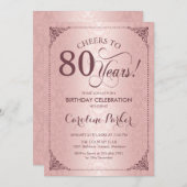 Invitation 80e anniversaire - Rose Gold Damask (Devant / Derrière)