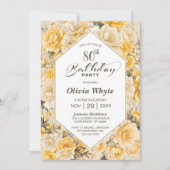 Invitation 80e anniversaire Rose jaune fête florale (Devant)
