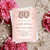 Invitation 80e anniversaire rose or rose étoiles script ballo