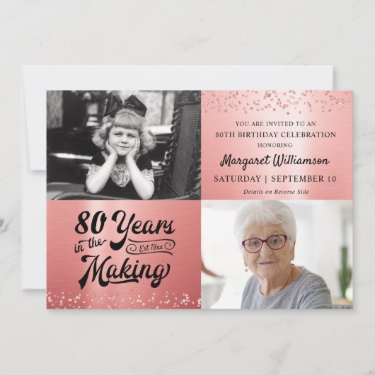 Invitation 80e anniversaire Rose Parties scintillant d'or 2 P (Devant)