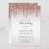 Invitation 80e anniversaire Rose Parties scintillant or  Drip (Devant / Derrière)