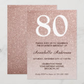 Invitation 80e anniversaire Rose Rose Parties scintillant or  (Devant / Derrière)
