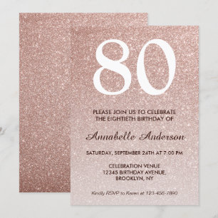Invitation 80e anniversaire Rose Rose Parties scintillant or