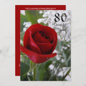 Invitation 80e anniversaire - Rose rouge (Devant / Derrière)