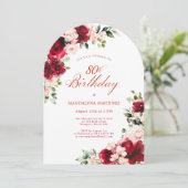 Invitation 80e anniversaire Rose rouge Peony rose Arc floral (Debout devant)