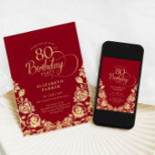 Invitation 80e anniversaire Roses d'or rouge