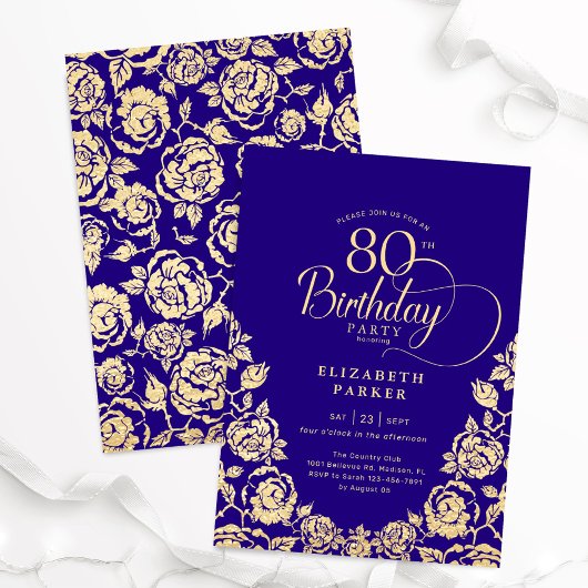 Invitation 80e anniversaire Roses d'or violet