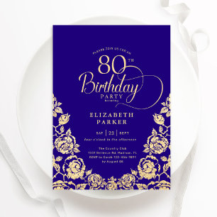 Invitation 80e anniversaire Roses d'or violet