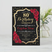 Invitation 80e anniversaire - Roses rouges noires d'or (Debout devant)