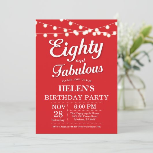 Invitation 80e Anniversaire Rouge Fabuleux (Debout devant)