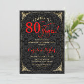 Invitation 80e anniversaire - Rouge Gold Black Damask (Debout devant)