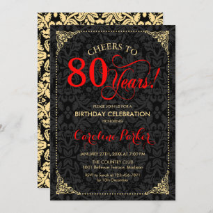 Invitation 80e anniversaire - Rouge Gold Black Damask