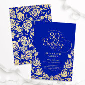 Invitation 80e anniversaire Royal Blue Gold Roses