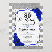Invitation 80e anniversaire - Royal Blue Silver White Stripes (Devant / Derrière)