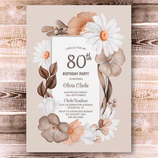 Invitation 80e anniversaire Rustic Boho Floral Party