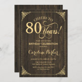 Invitation 80e anniversaire - Rustic Wood Gold (Devant / Derrière)