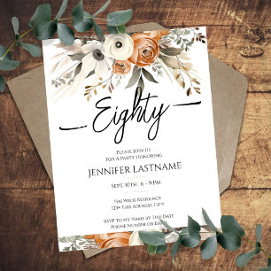 Invitation 80e Anniversaire Rustique Floral Automne