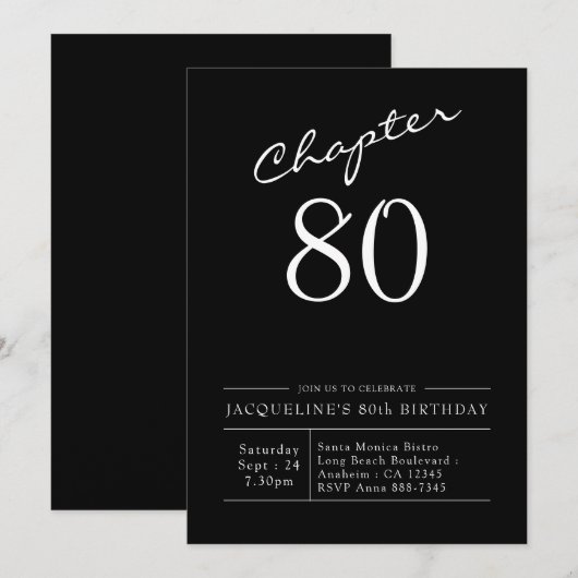 Invitation 80e anniversaire Script 80 Party (Devant / Derrière)