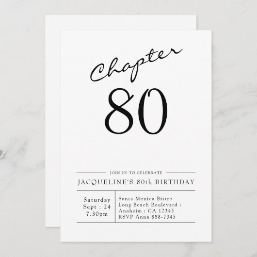 Invitation 80e anniversaire Script 80 Party (Devant / Derrière)