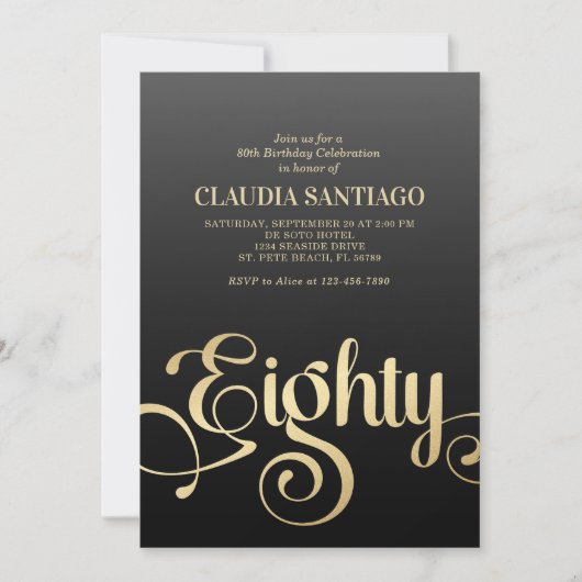 Invitation 80e anniversaire Script moderne (Devant)