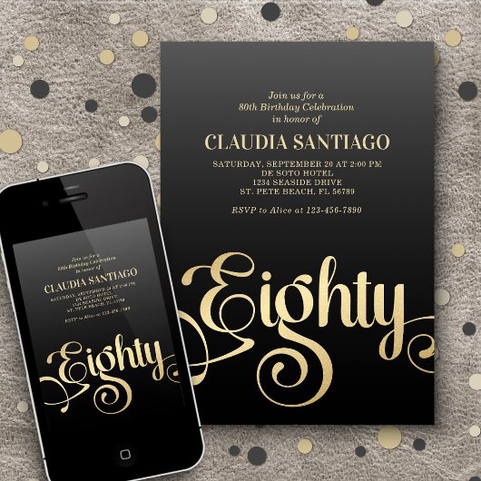 Invitation 80e anniversaire Script moderne