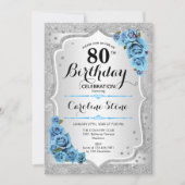 Invitation 80e anniversaire - Silver Stripes Turquoise Rose (Devant)