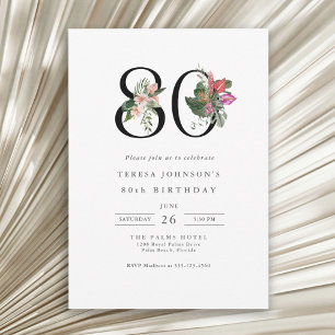 Invitation 80e anniversaire simple élégant floral tropical