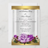 Invitation 80e Anniversaire Soirée Elégante Purple Gold Roses (Dos)