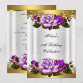 Invitation 80e Anniversaire Soirée Elégante Purple Gold Roses (Devant / Derrière)