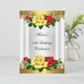 Invitation 80e Anniversaire Soirée Elégante Rouge Or Roses de (Debout devant)