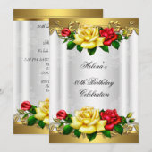 Invitation 80e Anniversaire Soirée Elégante Rouge Or Roses de (Devant / Derrière)