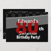 Invitation 80e anniversaire surprise Blanc noir Horizontal (Devant / Derrière)
