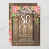 Invitation 80e anniversaire Surprise Brunch Rustique Floral B (Devant / Derrière)
