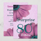 Invitation 80e anniversaire surprise Daisies roses E003 (Devant / Derrière)