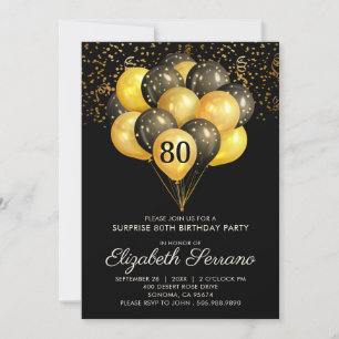 Invitation 80e anniversaire surprise Parties scintillant d'or