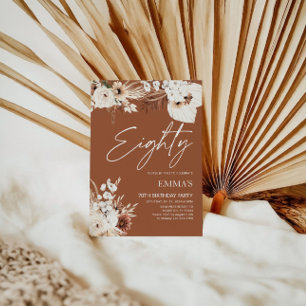 Invitation 80e anniversaire Terracotta Boho Pampas