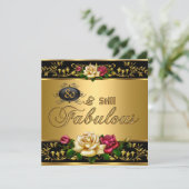 Invitation 80e anniversaire "Toujours fabuleux" Red Roses Or (Debout devant)