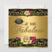 Invitation 80e anniversaire "Toujours fabuleux" Red Roses Or (Devant)