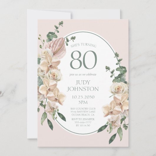 Invitation 80e anniversaire Tropical Floral (Devant)