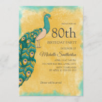 80e anniversaire Turquoise Aquarelle jaune Peacock