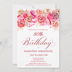 Invitation 80e anniversaire Valentine Rose Rose Coeur Tourbil