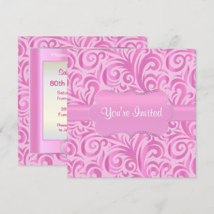 Invitation 80e anniversaire Verr rose, argent et blanc
