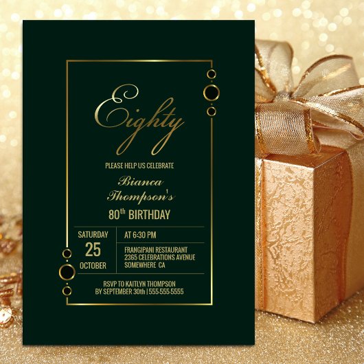 Invitation 80e anniversaire Vert avec Gold Frame Party