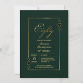 Invitation 80e anniversaire Vert avec Gold Frame Party (Devant)
