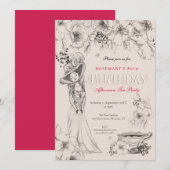Invitation 80e anniversaire vintage fête Thé après-midi (Devant / Derrière)