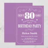Invitation 80e anniversaire violet et blanc (Devant / Derrière)